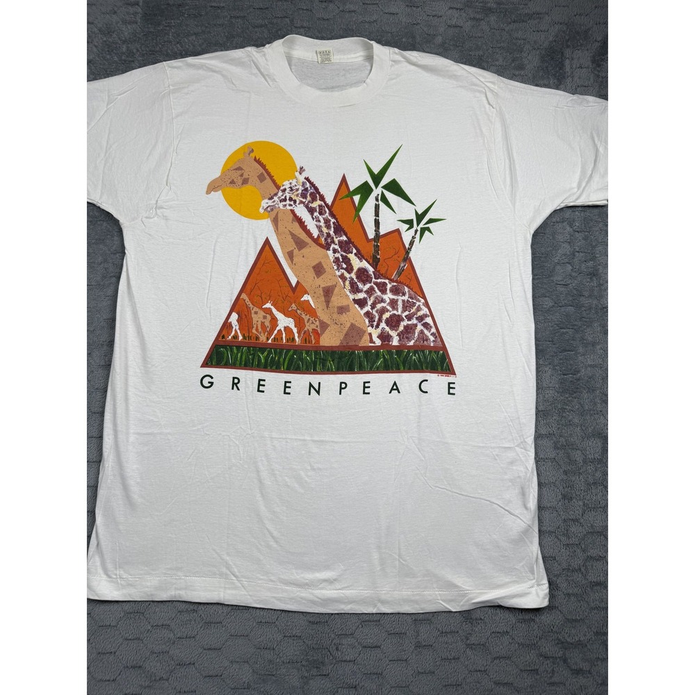 Vintage Greenpeace Shirt Mens 3XL Giraffe Africa Graphic Screen Stars 1988 80s‎